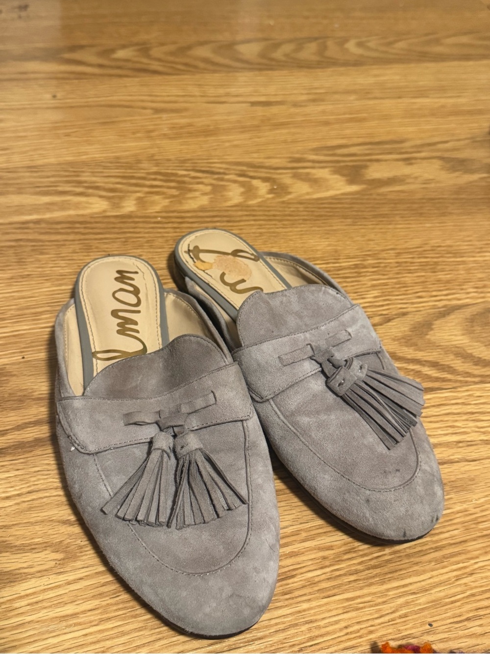 Sam Edelman Light Grey Suede Tassel Mules